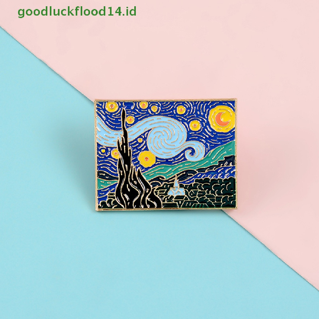 [GOOGFOUR] Van Gogh's Masterpiece Paings Starry Sky Bros Romantis Pin Perhiasan [TOP]