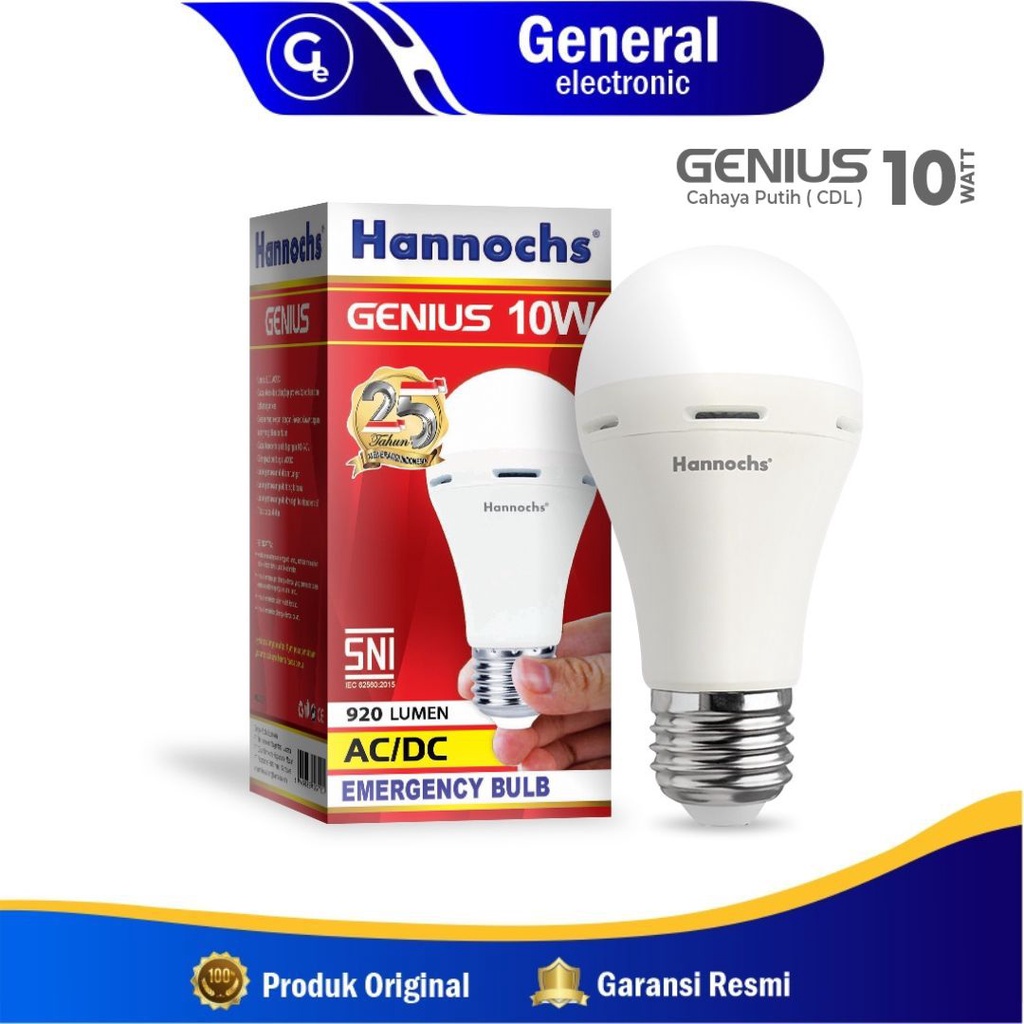 Hannochs Lampu Emergency Led AC / DC Genius  6w 10w 12w cahaya Putih