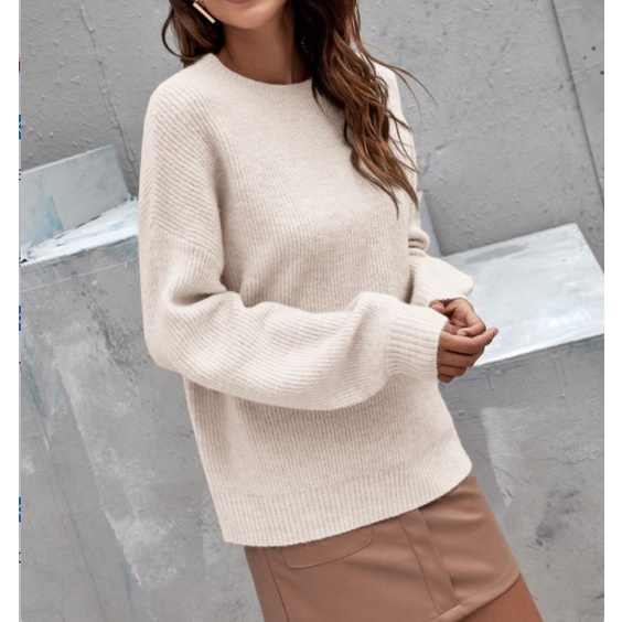 【Elegant】Korean Round Neck Long Sleeve Pullover Sweaters 7504