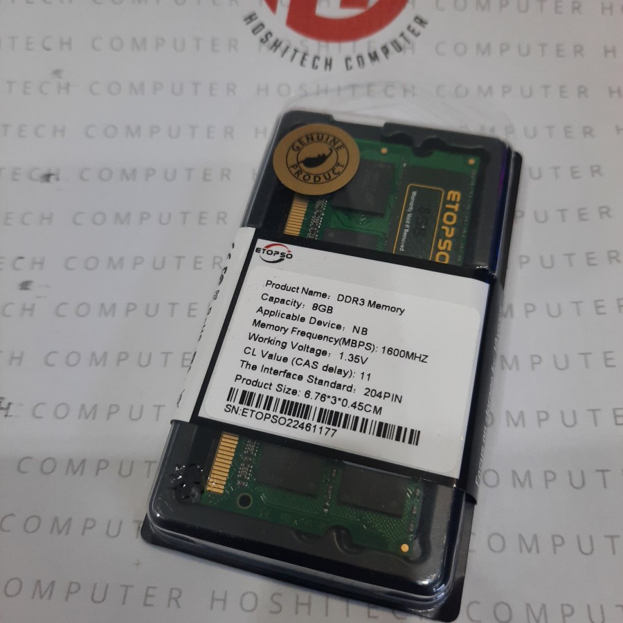 RAM LAPTOP DDR3L 8GB 4GB ETOPSO SODIMM 1600MHZ / PC12800 1.3V