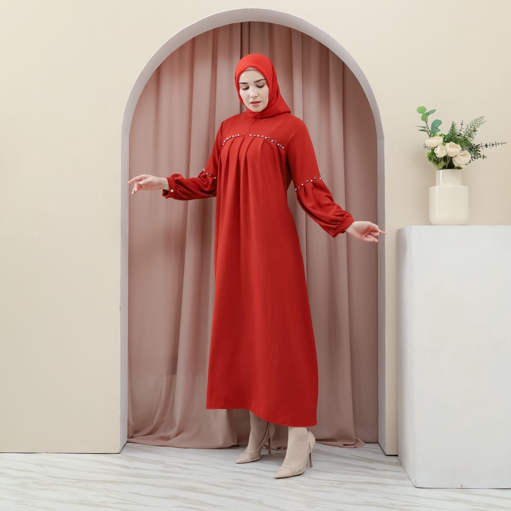 Medina Dress Gamis Wanita Jumbo Bahan Crincle Premium Payet Mutiara