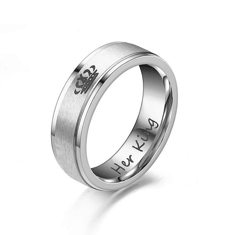 Timekey 6mm Fashion Stainless Steel Cincin His Queen Her King Pasangan Perak Hitam Mahkota Pasangan Perhiasan Anniversary Hadiah Hari Valentine E2L6