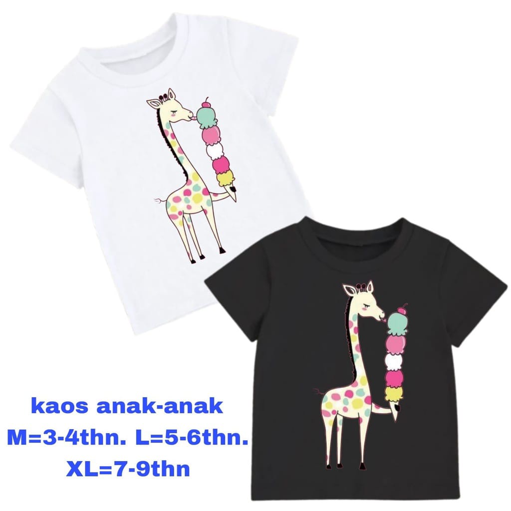 Hzl_outfit Kaos Baju Anak Perempuan Giraffe Ice Cream COD