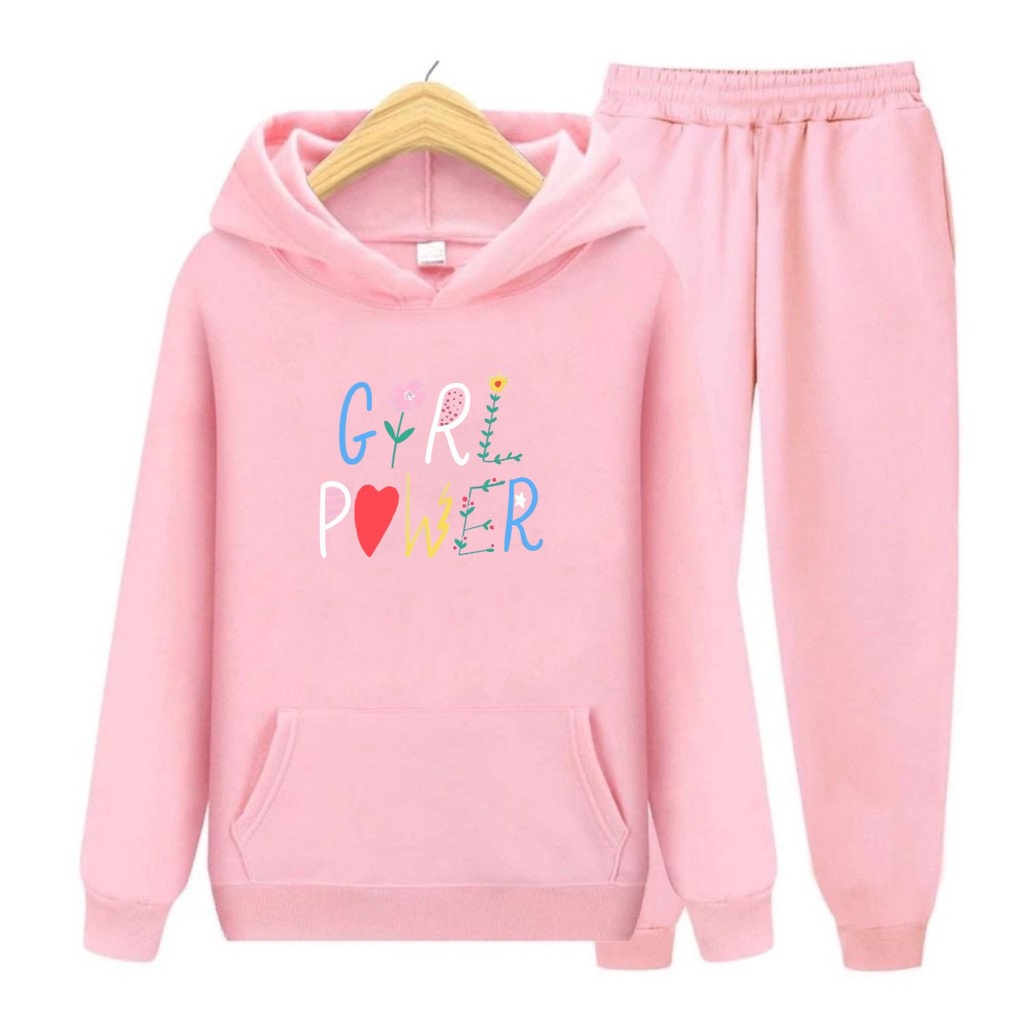 Setelan Anak Girl Power / Baju hoodie topi dan Celana Anak