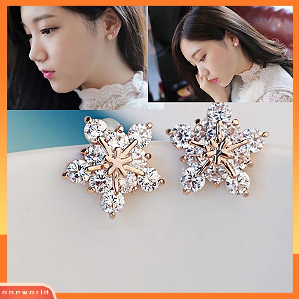 {oneworld} 1pasang Anting Tusuk Aksesoris Perhiasan Ringan Mini Wanita Anting Berlian Imitasi Elegan Untuk Pernikahan