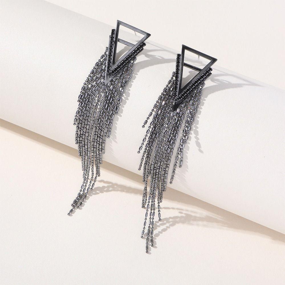 Mxbeauty Wanita Stud Earring Hadiah Minoritas Punk Rantai Panjang Fashion Desain Tembaga Segitiga Menjuntai Earring