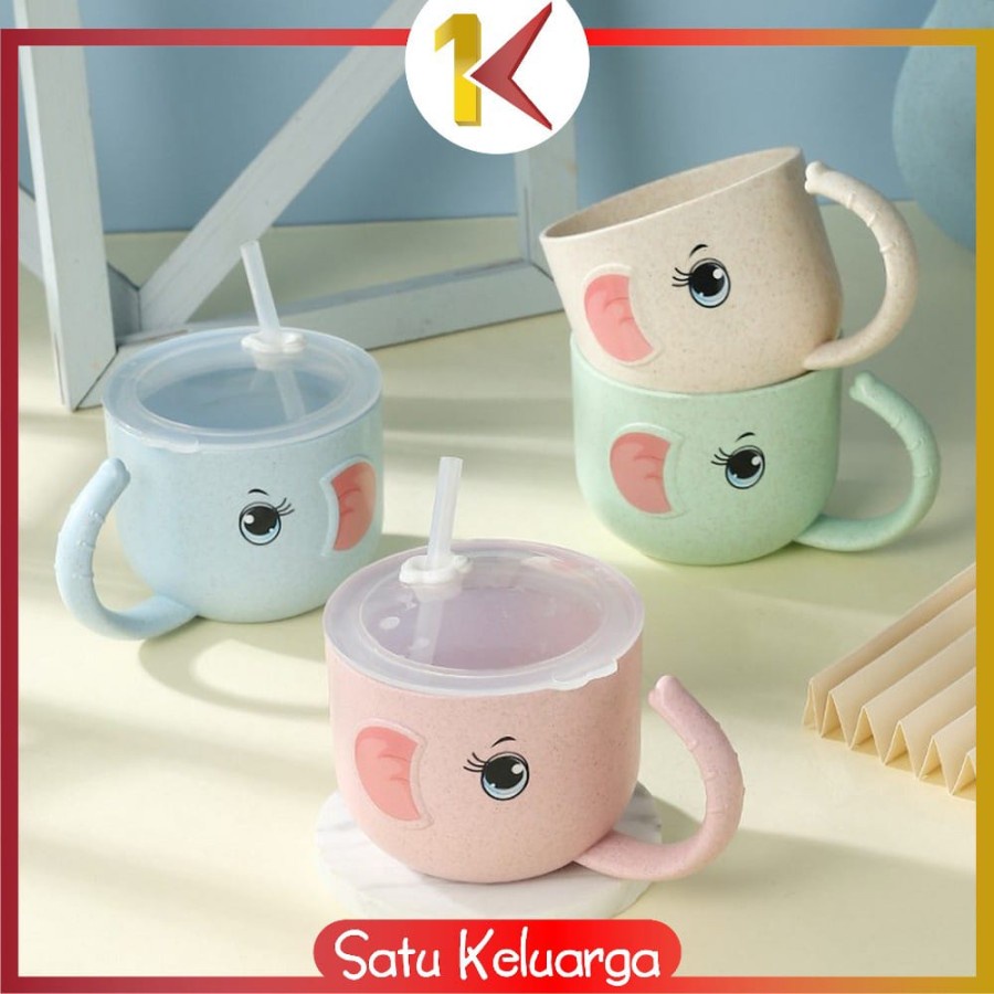 Gelas Jerami Mug / Gelas Minum Anak Anti Tumpah Bahan Jerami / Cangkir Bayi Karakter Bahan Jerami