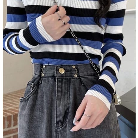 BEFAST - ZEC OOTD WANITA SWEATER RJT ACA / RJT Bica Knit Inner Sweater / Sweater Rajut Motif Garis-Garis Trendy / Fashion Kekinian Wanita / OOTD Wanita Kerja/Kampus / Sweater Rajut Termurah / Pakaian Casual Wanita / Outfit Inner Wanita Hijab Style