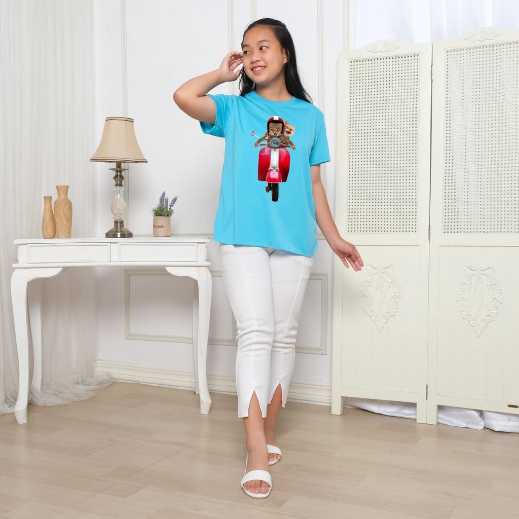 Hzl_outfit Baju Kaos Anak Casual Perempuan Cat Vespa/Atasan Kaos Pendek Anak (10-15 tahun)