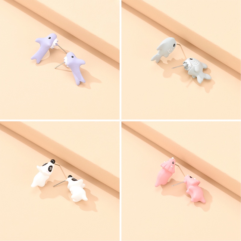 New Trend Stud Earrings Lembut Tembikar Anting Dinosaurus Lucu 3D Perhiasan Anting Gigit Hewan Untuk Wanita