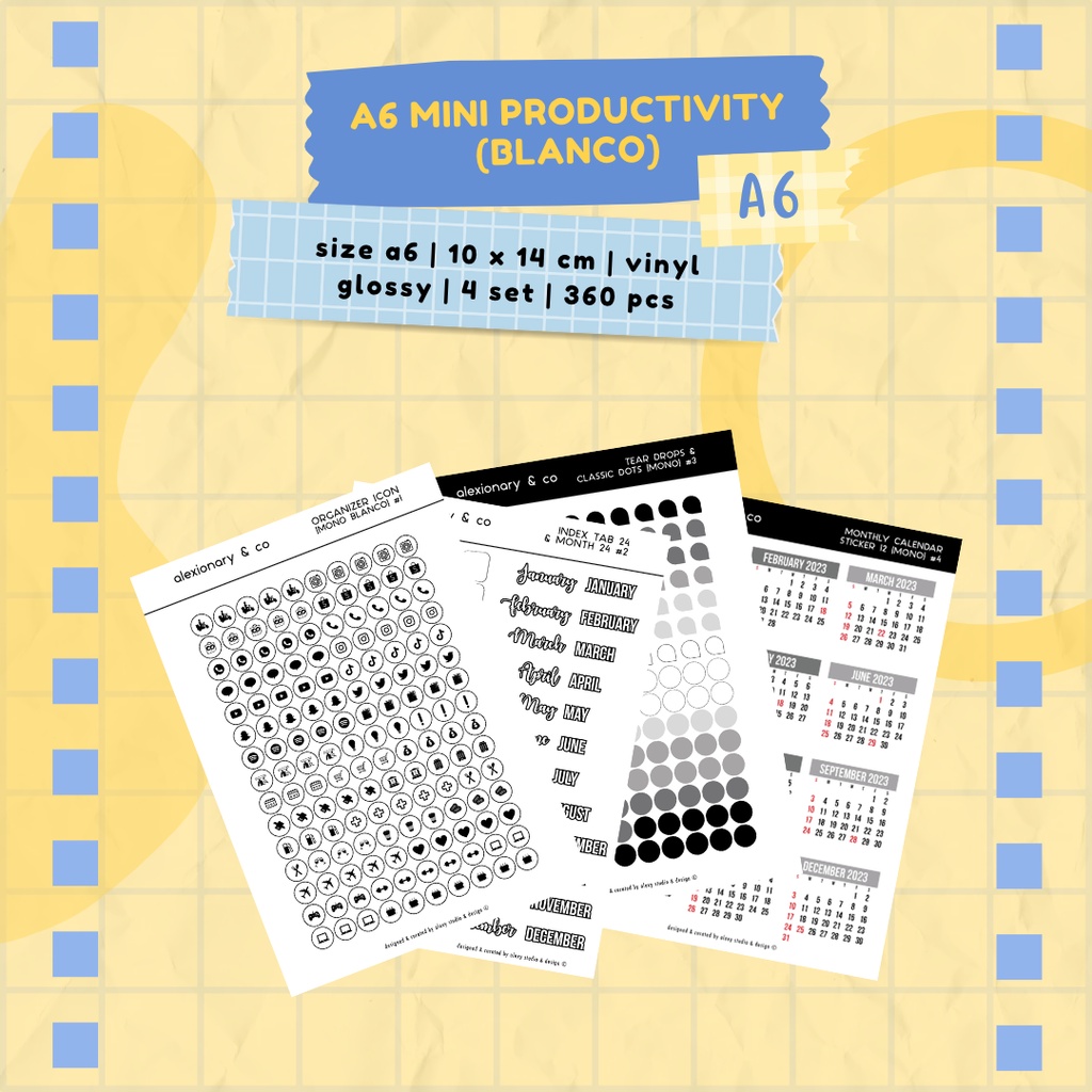 

Journal Planner Mini Productivity Sticker [Mono Blanco] | A6 10 x 14 cm | stiker murah jurnal scrapbook planner deco cute