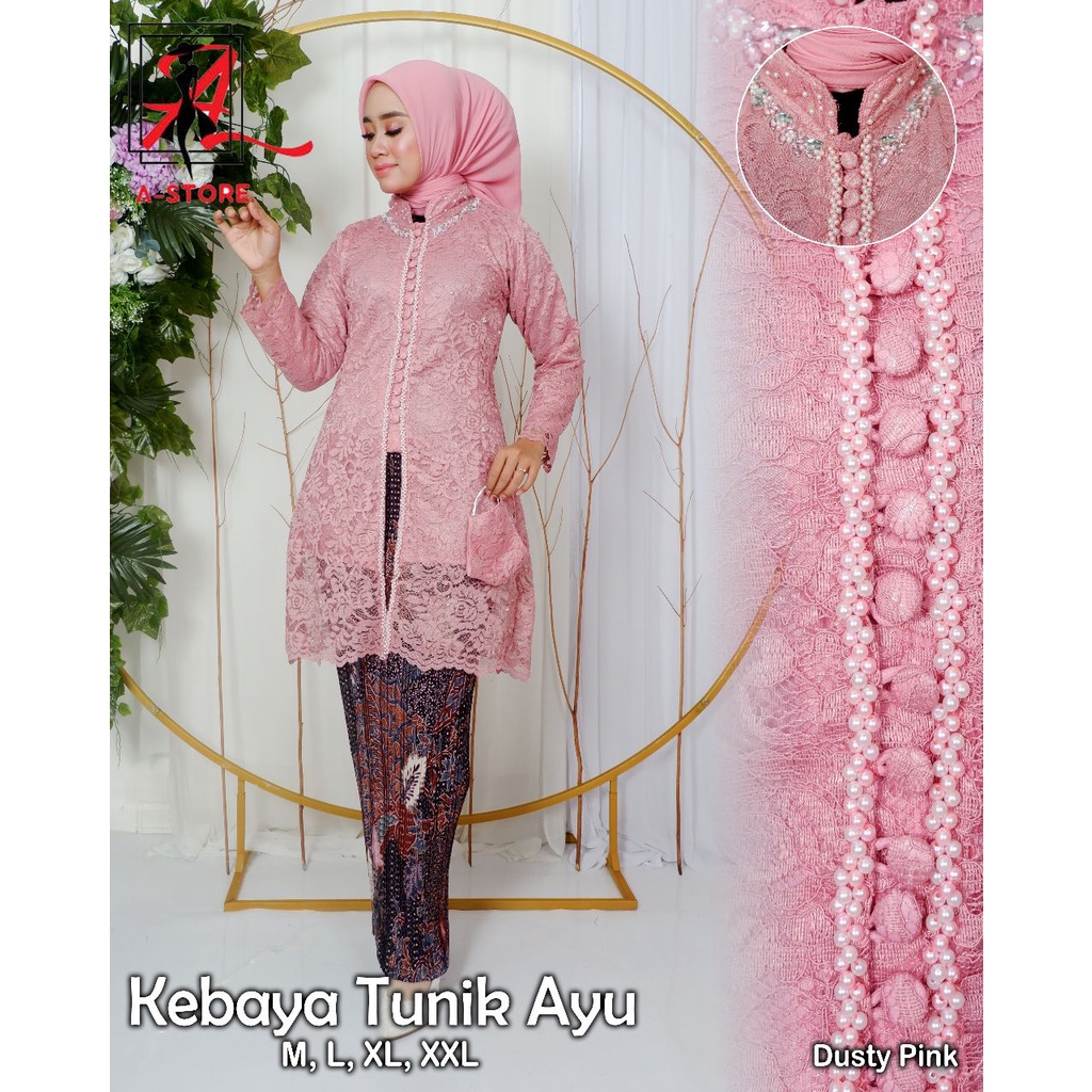 TERBARU  Kebaya Tunik AYU Terbaru Kancing Seribu Payet Jumbo Set Brukat Mix Mutiara M L XL XXL LD 96