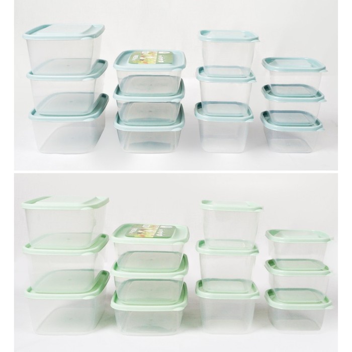 Tempat Green Leaf Fresh Set Food Container Kotak Makan Set Isi 12 Pcs