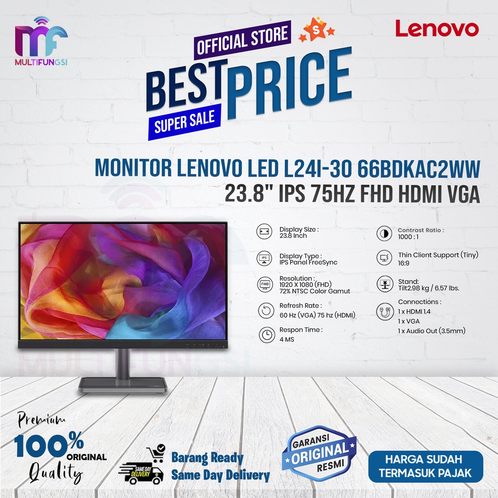 Monitor LENOVO LED L24i-30 66BDKAC2WW 23.8&quot; IPS 75Hz FHD HDMI VGA