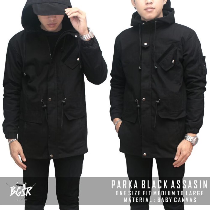 jaket pria Jaket Parka Pria Hoodie Long Coat Sleting Saku Dalam Assasin Tebal - Hitam, M(P5H2) Jaket