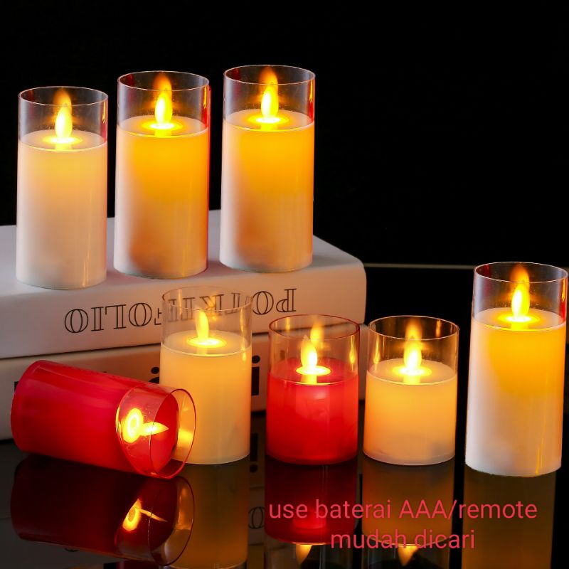 Lilin Led Gelas Akrilik api bergoyang