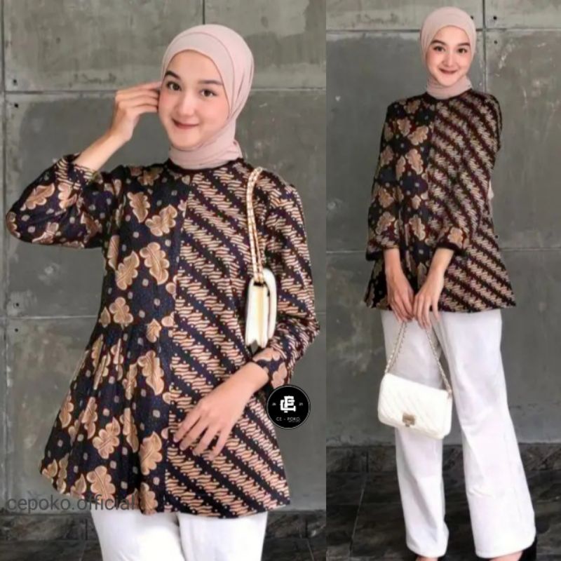 tey-17 Batik wanita ASJ SA HRB026 Kenongo Kemeja Tosca Pendek Blouse Modern