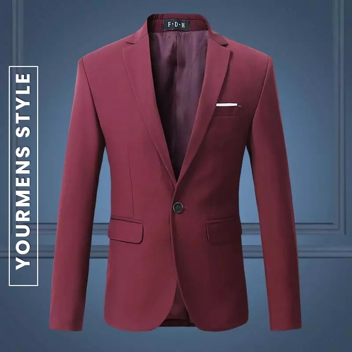 Blazer Pria Slimfit Warna Maroon List Putih Kancing 1 Bahan High Twist Full Furing - Blazer Pria Slimfit Maroon List