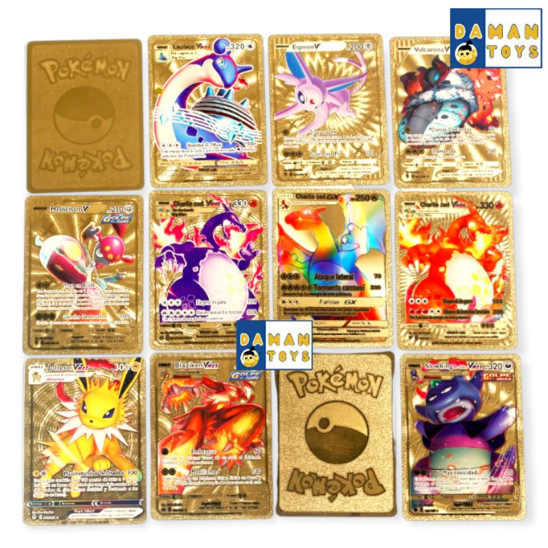 Kartu Pokemon 10pcs Bahan Metal Emas Silver Bahasa Inggris