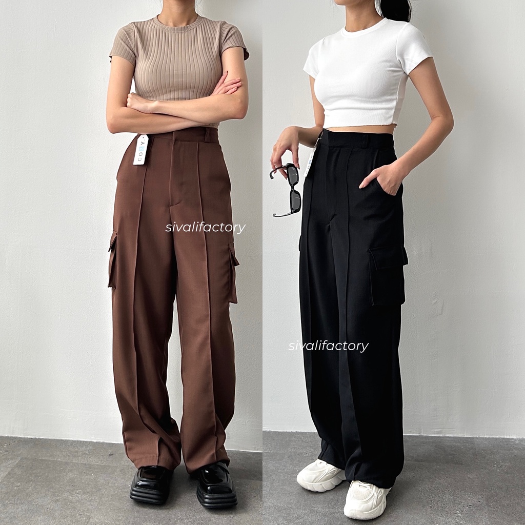 SIVALI Harper Cargo Pants - Highwaist Loose Cargo - Celana Kargo Wanita - Baggy Pants