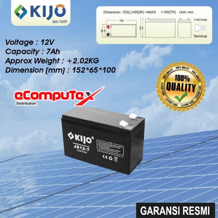 BATERAI UPS VRLA 12V 7AH KIJO / BATTERY AKI KERING 12 VOLT 7 AH ACCU