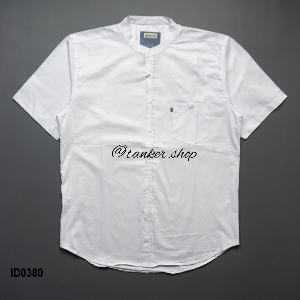 KEMEJA SEMI KOKO PRIA COWOK LENGAN PENDEK WARNA PUTIH POLOS KEMKO KERAH SANGHAI CIANGI SLIMFIT PREMI