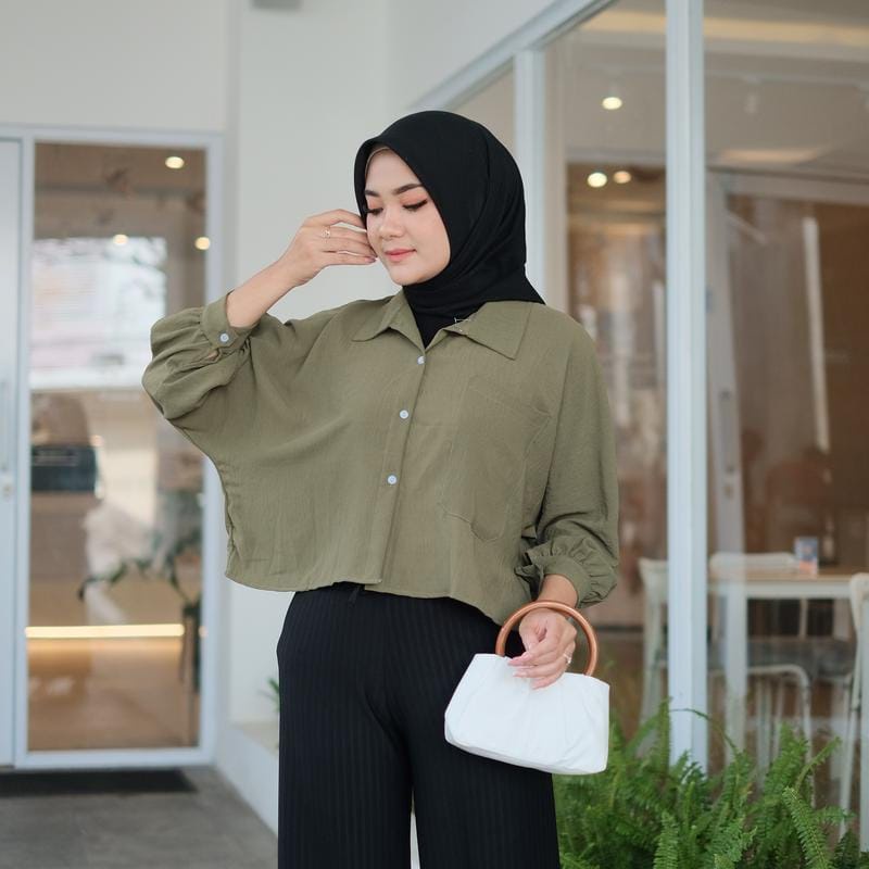 CRENKLE MALVINA KEMEJA CROP TOP AIRFLOW BAJU ATASAN WANITA