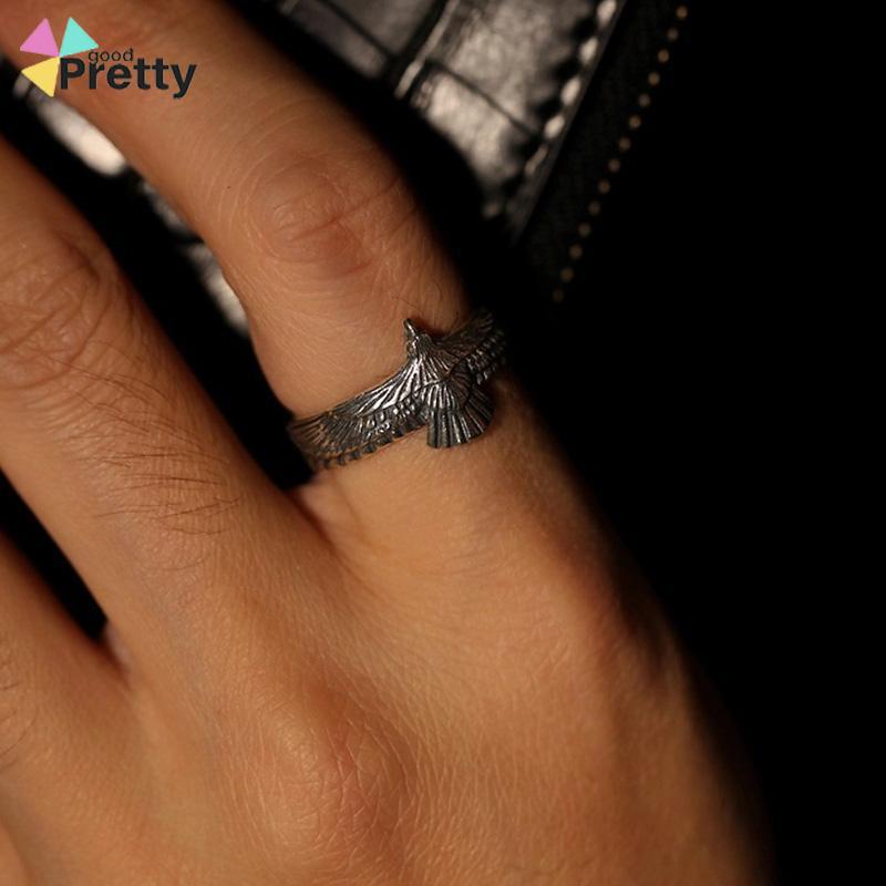 1PCS Cincin Perak Terbuka Vintage Elang Bulu Cincin Indeks Dapat disesuaikan - PD