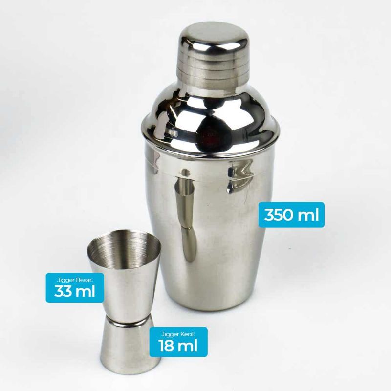 One Two Cups 5 in 1 Bartender Cobbler Cocktail Shaker Jigger Set 350ml - AY8837