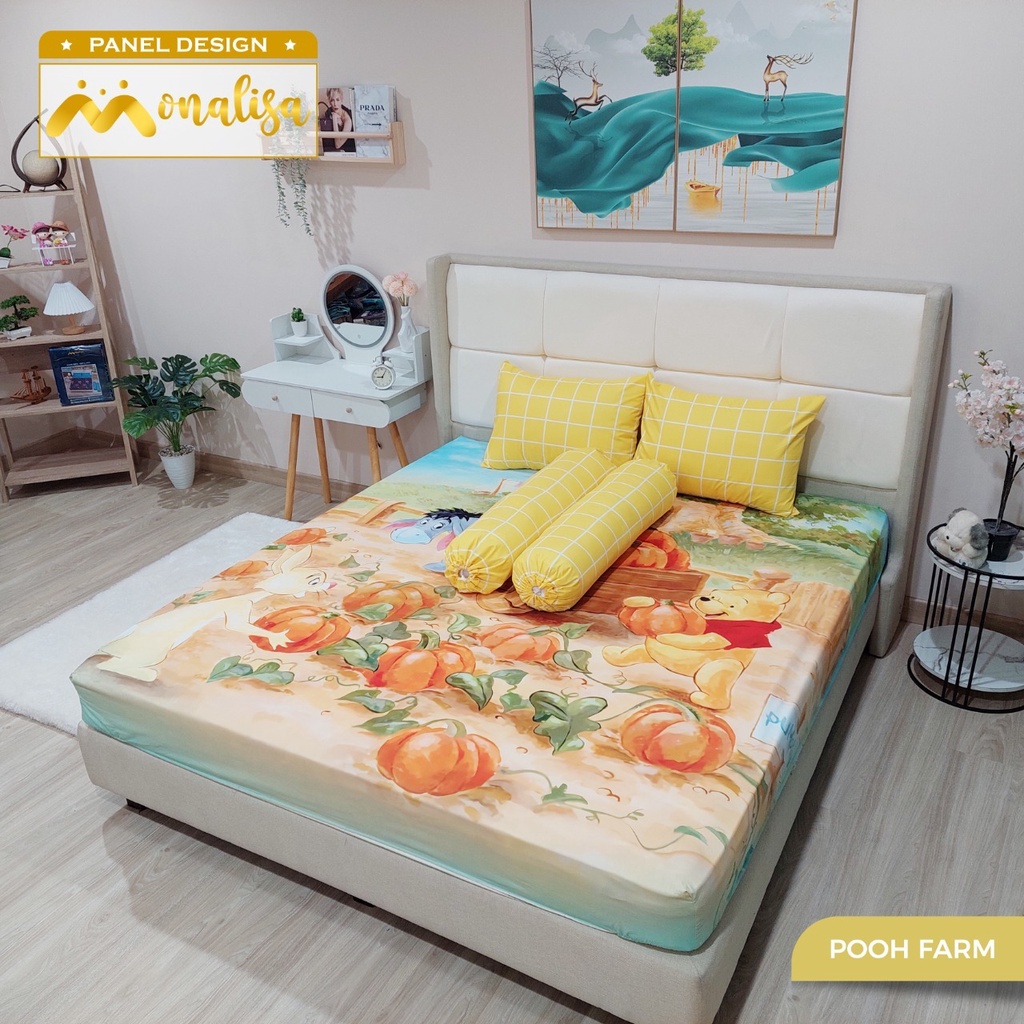 SPREI MONALISA PANEL POOH FARM KING 180X200, Queen 160x200 dan single 120x200