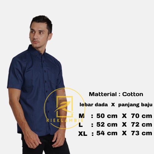 Kemeja Hem Pria Lengan Pendek Kemeja Polos Pria Kasual Harian Kerah Kancing Baju Pria Navy Blue Dongker