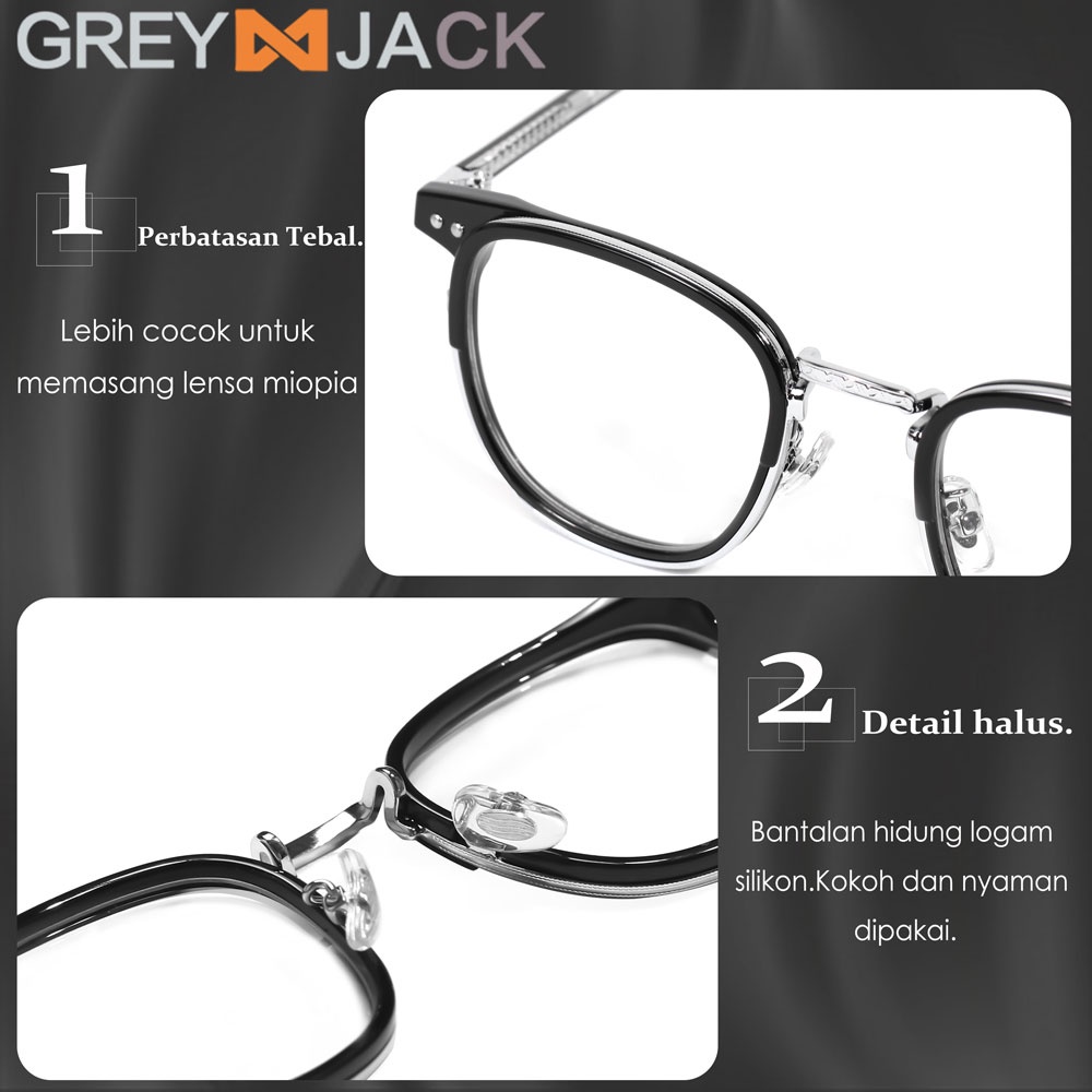 Grey Jack Kacamata Antiradiasi Blueray Acetate Kotak Vintage Keren Bisa Minus Antiradiasi Blueray Photocromic Bluecromic Ringan Stylish  9056