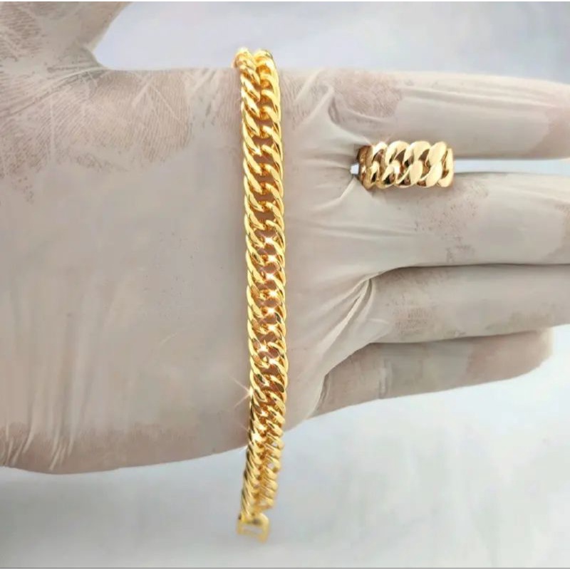 Gelang dan cincin rantai polos lapis emas titanium terlaris