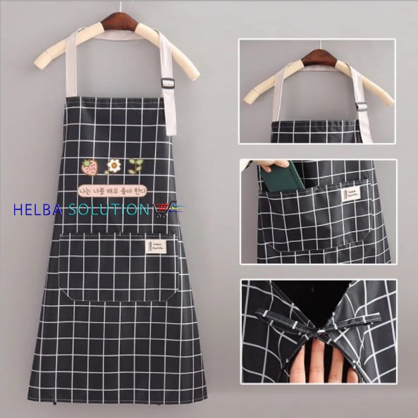 Celemek Masak Anti Air Apron Dapur Chef Barista Waiters Coffe Shop Motif Kotak Kotak Waterproof