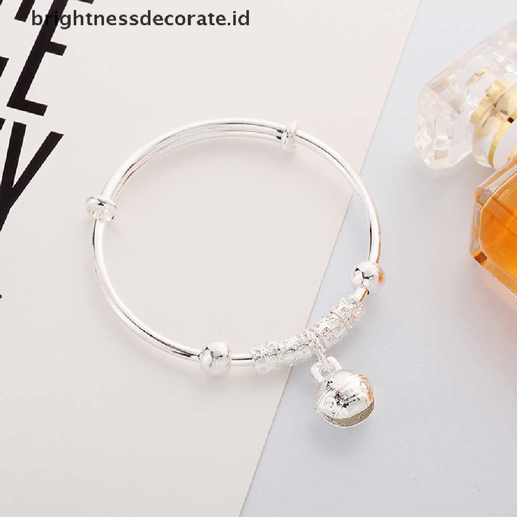 [Birth] Vintage Fashion Wanita Bell Perhiasan Perak Disepuh Cuff Gelang Pesona Bangle Hadiah [ID]