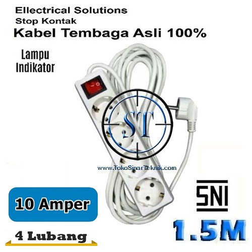 Stop Kontak Arde 4LB Kabel 1,5 Meter + Saklar Kualitas SNI Steker Tahan Panas