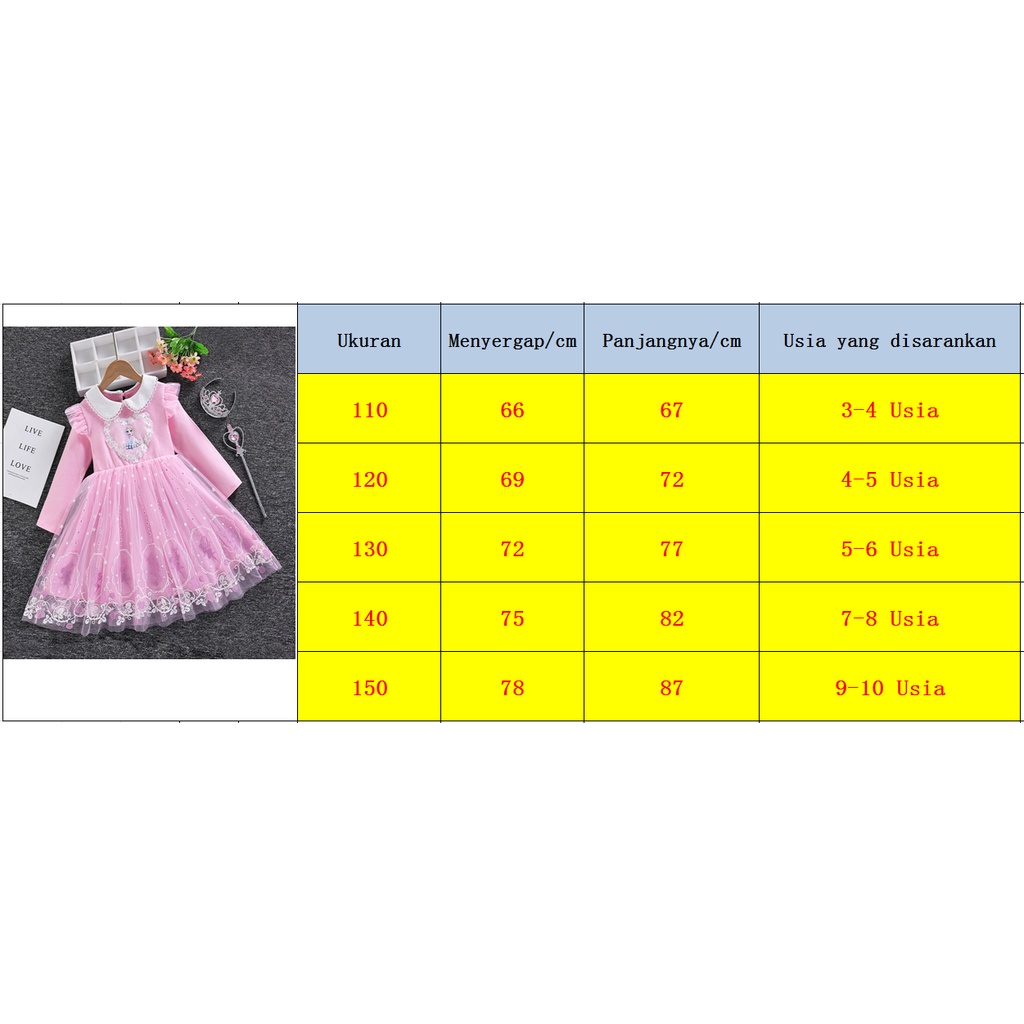 2-10 thn Anak Perempuan Frozen Elsa Princess Dress untuk Pesta Bunga Lengan Panjang Gaun Tutu