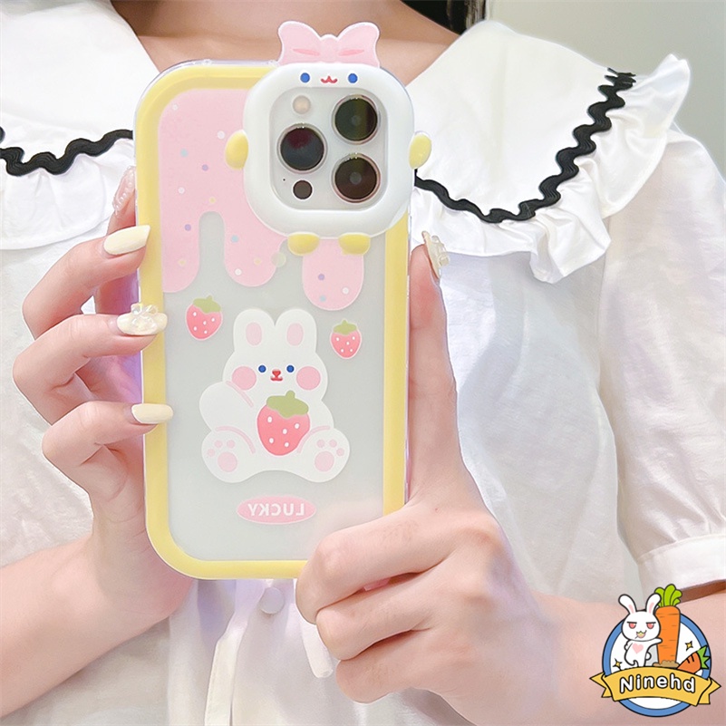 IPHONE Casing Kompatibel Untuk Iphone14 13 12 11 Pro Max X Xr Xs Max SE 7 8 6 6s Plus Desain Lensa Strawberry Rabbit Little Monster Phone Case Shockproof Silicone Soft Case Cover Pelindung