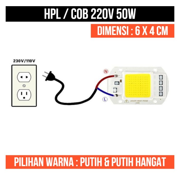 Lampu HPL COB 50W 220V 220 V Putih Cool Warm White Putih 50 W Watt