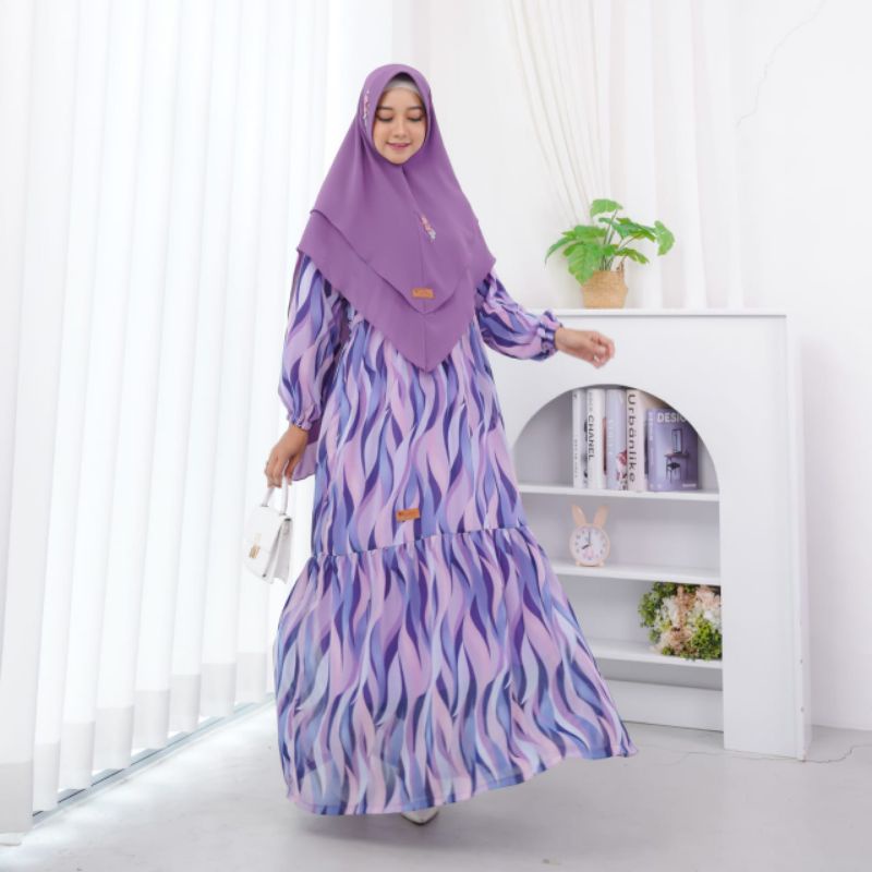 Gamis Syar'i Ceruty Babydoll One Set Khimar (Abstrak)