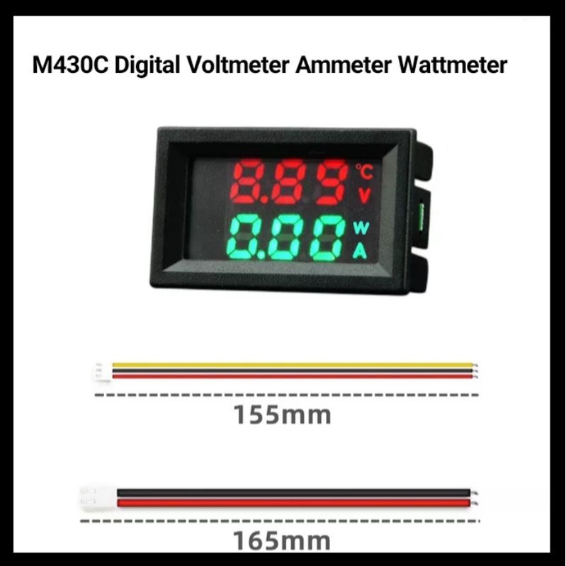 M430C Multi Fungsi 4in1 Digital Voltmeter Ammeter Wattmeter dan Temperature Display