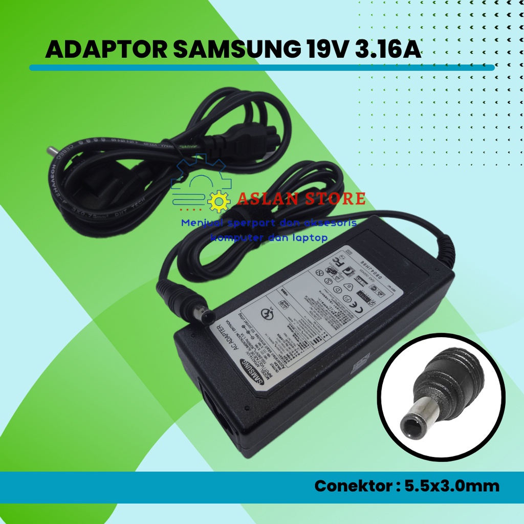 19V 3.16A 5.5*3.0Mm Power Adaptor AC Supply untuk Samsung AD-6019R AD-6019 CPA09-004A ADP-60ZH D PA-1600-66 ADP-60ZH Charger