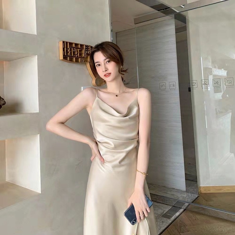 Dress Wanita Gaun Sexy Satin Dres Gaun Korea Acara