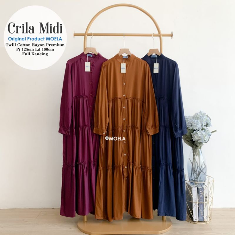 CLIRA MIDI DRESS BY MOELA | DRESS LENGAN PANJANG | DRESS MUSLIM KULITAS PREMIUM