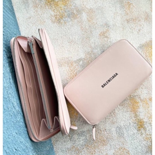 Zip Wallet Logo Balenciaga Preloved no box no dustbag (Light Rose)
