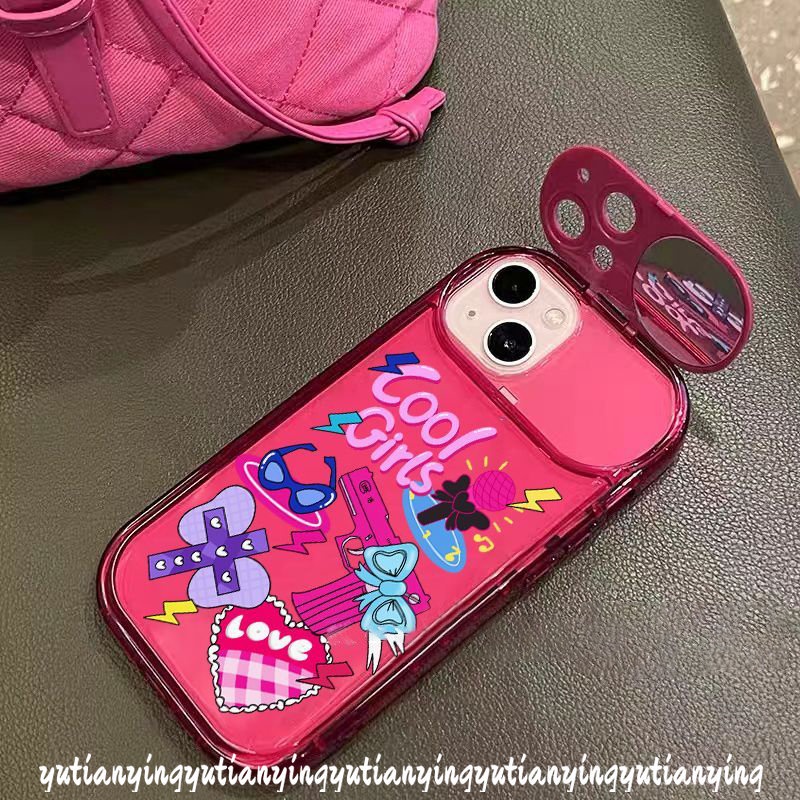 IPHONE Case Cermin Make Up Kompatibel Untuk Iphone11 12 13 14 Pro MAX XR 7 8 14 Plus X XS MAX SE 2020 Kartun Lucu Funny Graffiti Sticker Flip Phone Soft Case