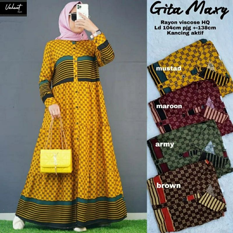 Gita Maxy, GAMIS WANITA MUSLIM CANTIK MODIS FIT XL LD 102 BAHAN RAYON VISCOSE IMPORT TERMURAH OOTD KEKINIAN TERLARIS