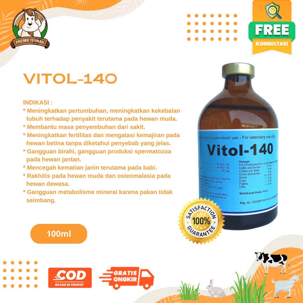 VITOL 140 100 ml - Vitamin ADE Perbaiki Kondisi dan Produktivitas Hewan - TMC - Premix Ternak