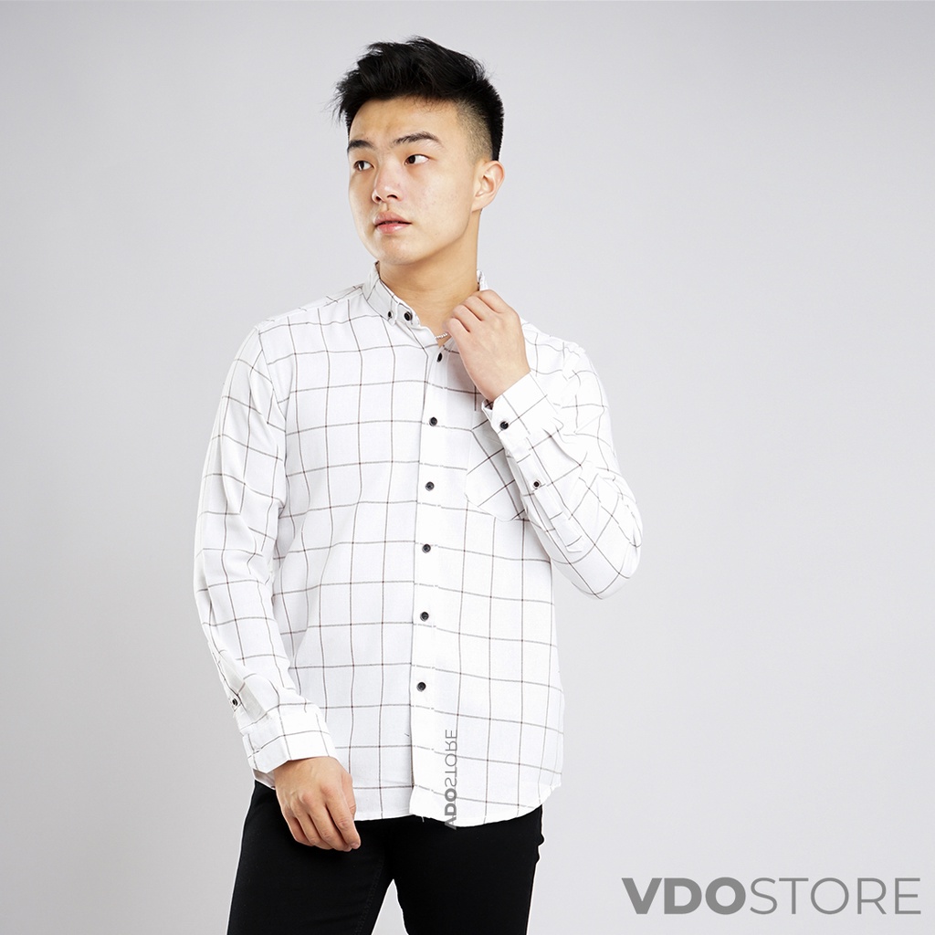 KEMEJA FLANEL PRIA 28 WHITE AND CHOCO - M L XL 2XL 3XL 4XL - KEMEJA LENGAN PANJANG VDOSTORE DEWASA BAJU FLANNEL TANGAN PANJANG HITAM NAVY ABU MOTIF KEMEJA COWOK MURAH DEWASA SANTAI TEBAL KUALITAS IMPORT BAJU CATUR PANEL FANEL