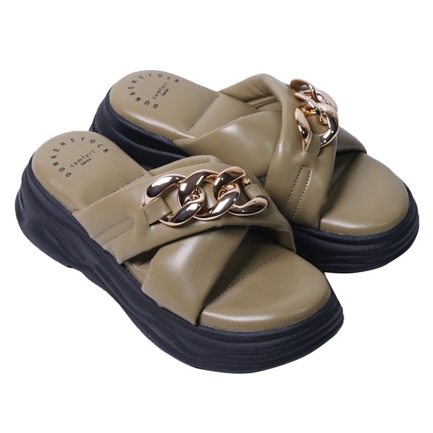 SARASARA YUK - Dunkenstock CHARLEE Sandal Wanita Wedges Silang Chain Tinggi 5cm Size 36 - 40 Casual Sendal Platform Bellezza 37 38 39 Santai Slop Belleza Warna Olive Green Selop Premium Original Beleza Kekinian Terbaru Shoes ORI Mall Official Store